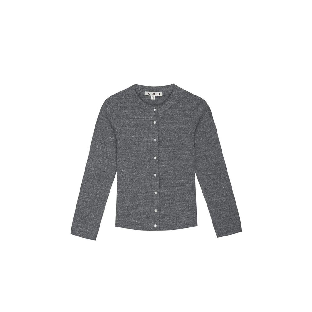 AMO x DONNI Gray Rib Knit Pearl Button Cardigan Sweater Size Medium